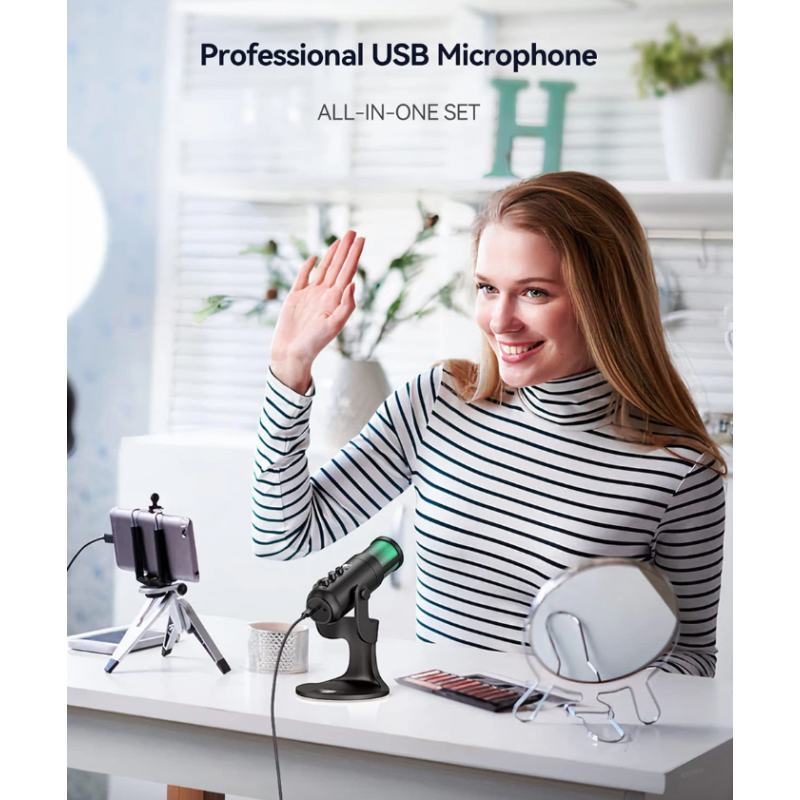 Nouveau MU900PRO Microphone USB RVB Haute qualité sonore pour créateurs de contenu avec éclairage LED dynamique