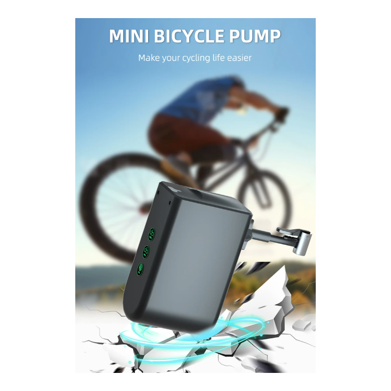 Mini pompe vélo polyvalente en alliage aluminium avec capteur pression haute précision et gonfleur rechargeable