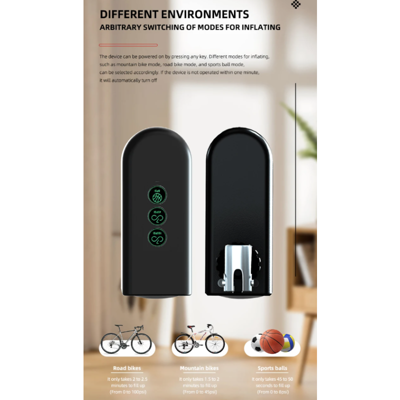 Mini pompe vélo polyvalente en alliage aluminium avec capteur pression haute précision et gonfleur rechargeable