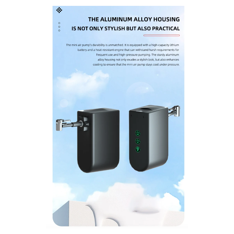 Mini pompe vélo polyvalente en alliage aluminium avec capteur pression haute précision et gonfleur rechargeable