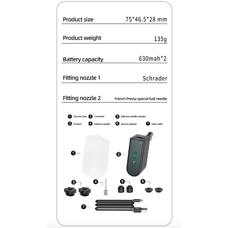 Mini pompe vélo polyvalente en alliage aluminium avec capteur pression haute précision et gonfleur rechargeable