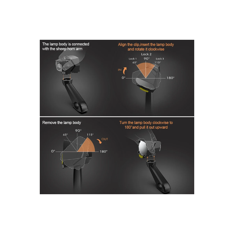 Phare rétroviseur CarryBright CB800 visibilité cycliste alliage aluminium design bouton verrouillage vélo sécurité