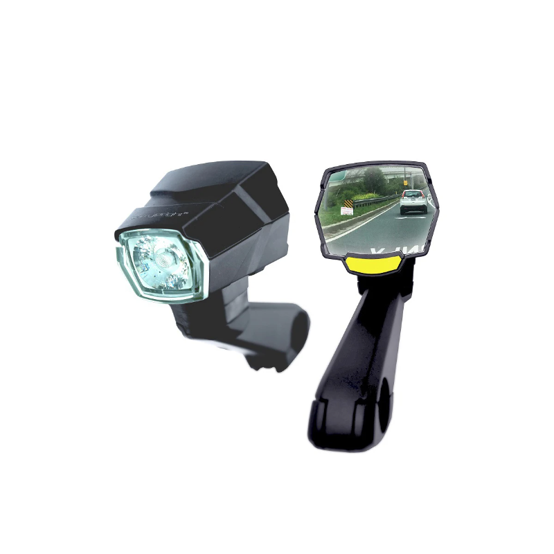 Phare rétroviseur CarryBright CB800 visibilité cycliste alliage aluminium design bouton verrouillage vélo sécurité