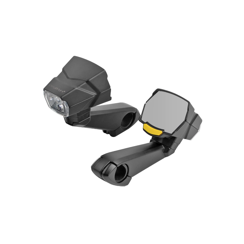 Phare rétroviseur CarryBright CB800 visibilité cycliste alliage aluminium design bouton verrouillage vélo sécurité