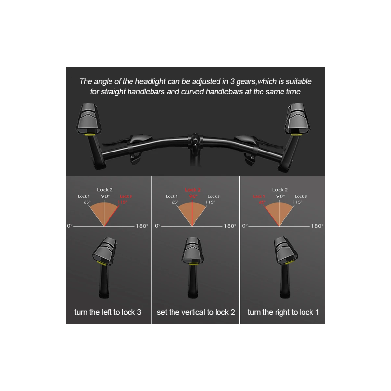 Phare rétroviseur CarryBright CB800 visibilité cycliste alliage aluminium design bouton verrouillage vélo sécurité