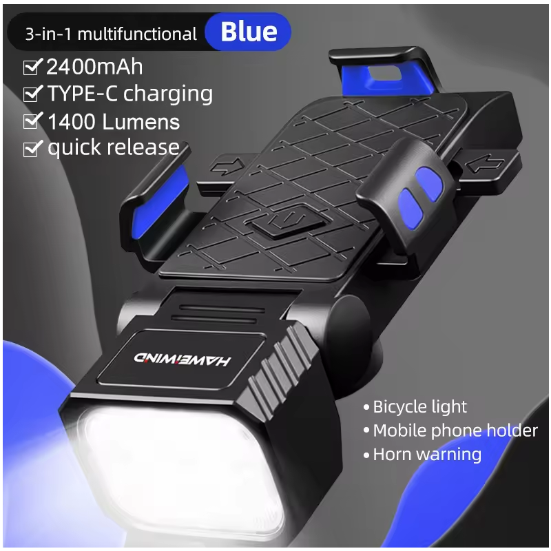 Phare Vélo Multifonction 3-en-1 avec Klaxon & Support Téléphone. Sécurité Vélo USB-C.