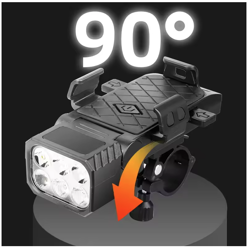 Phare Vélo Multifonction 3-en-1 avec Klaxon & Support Téléphone. Sécurité Vélo USB-C.