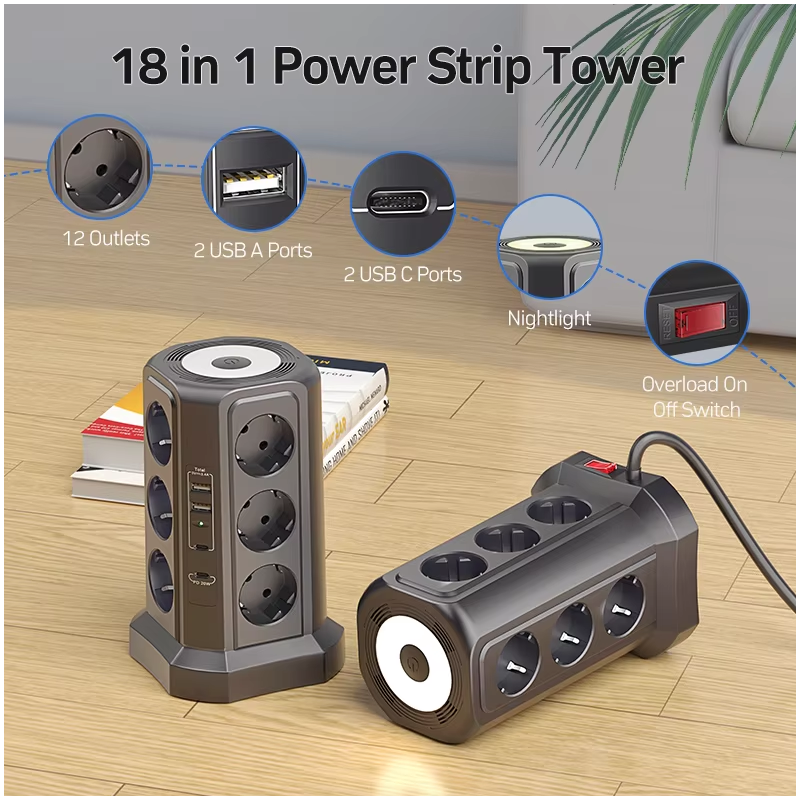 Multiprise Parafoudre XT-G3211 4000W 16A avec USB-A/C, Veilleuse. Protection Surtension/Surcharge, Bureau/Domestique.