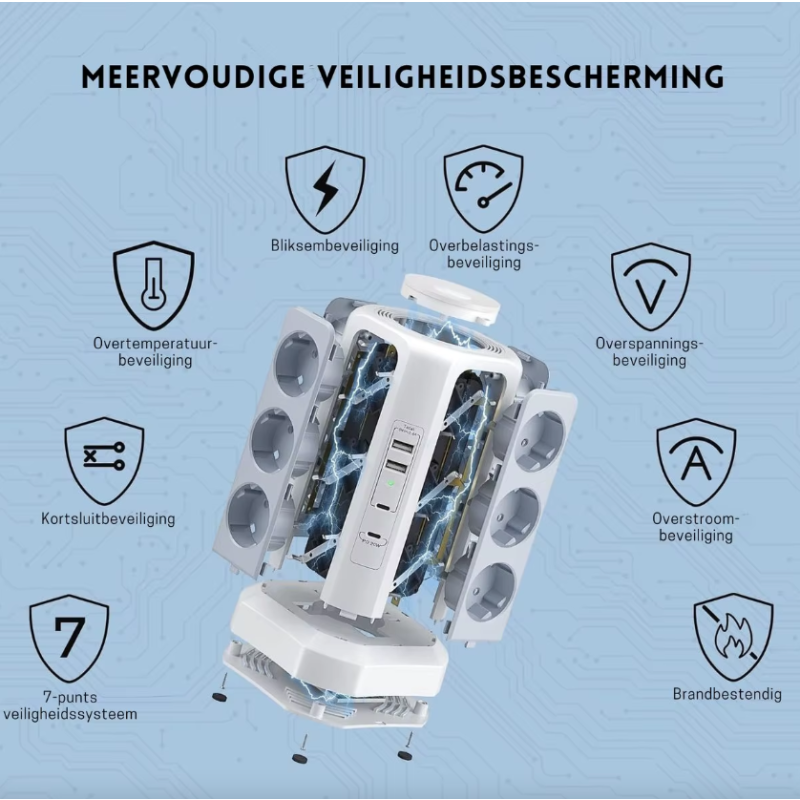 Multiprise Parafoudre XT-G3211 4000W 16A avec USB-A/C, Veilleuse. Protection Surtension/Surcharge, Bureau/Domestique.