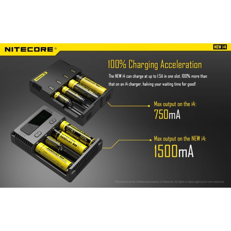 Nitecore NOUVEAU I4 Chargeur de Batterie Li-ion Technologie de Charge Intelligente Compatibilité Étendue