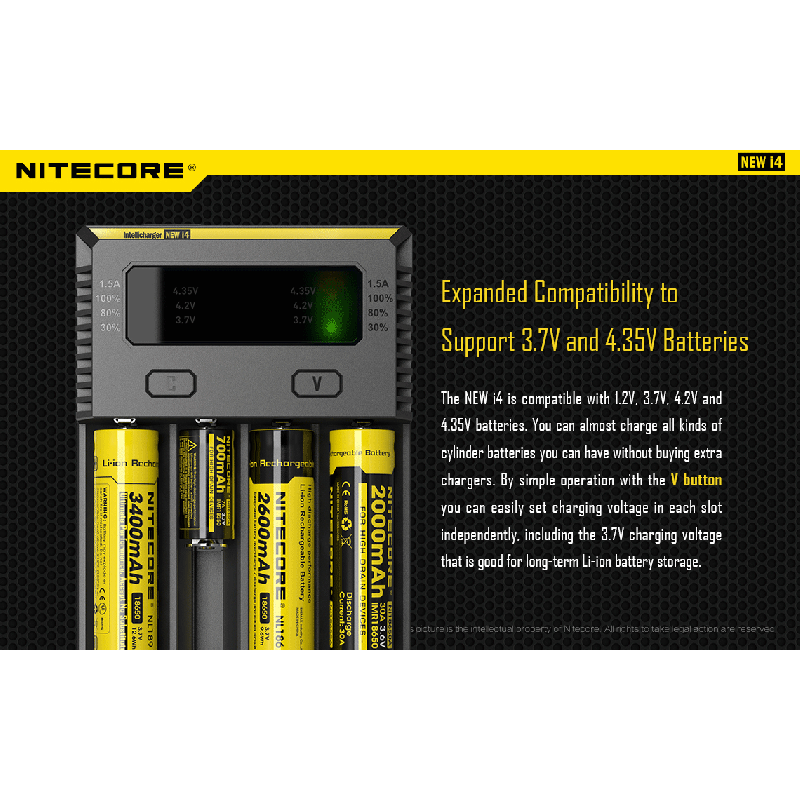 Nitecore NOUVEAU I4 Chargeur de Batterie Li-ion Technologie de Charge Intelligente Compatibilité Étendue