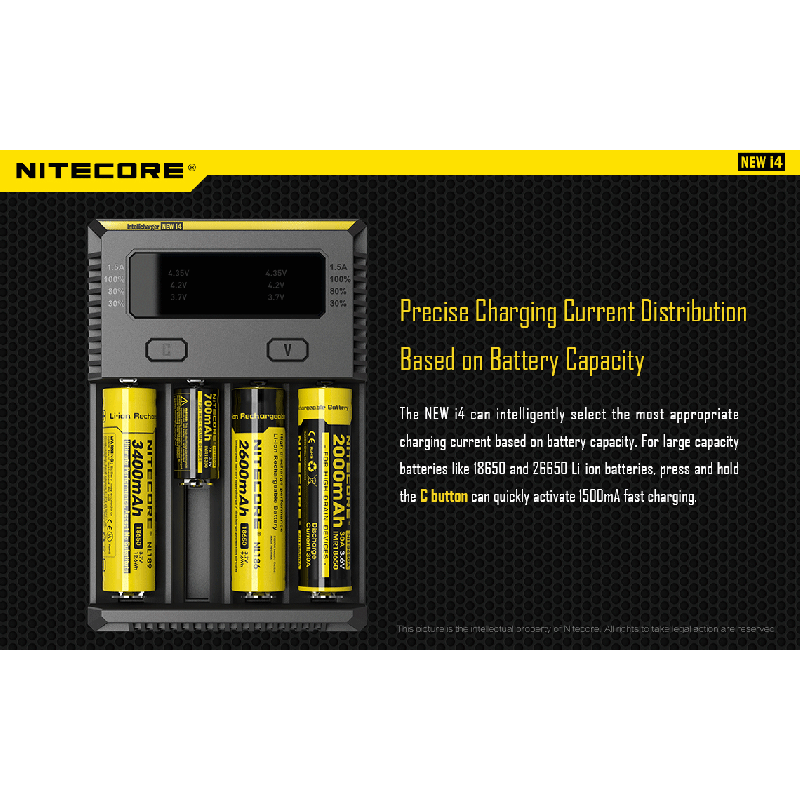 Nitecore NOUVEAU I4 Chargeur de Batterie Li-ion Technologie de Charge Intelligente Compatibilité Étendue
