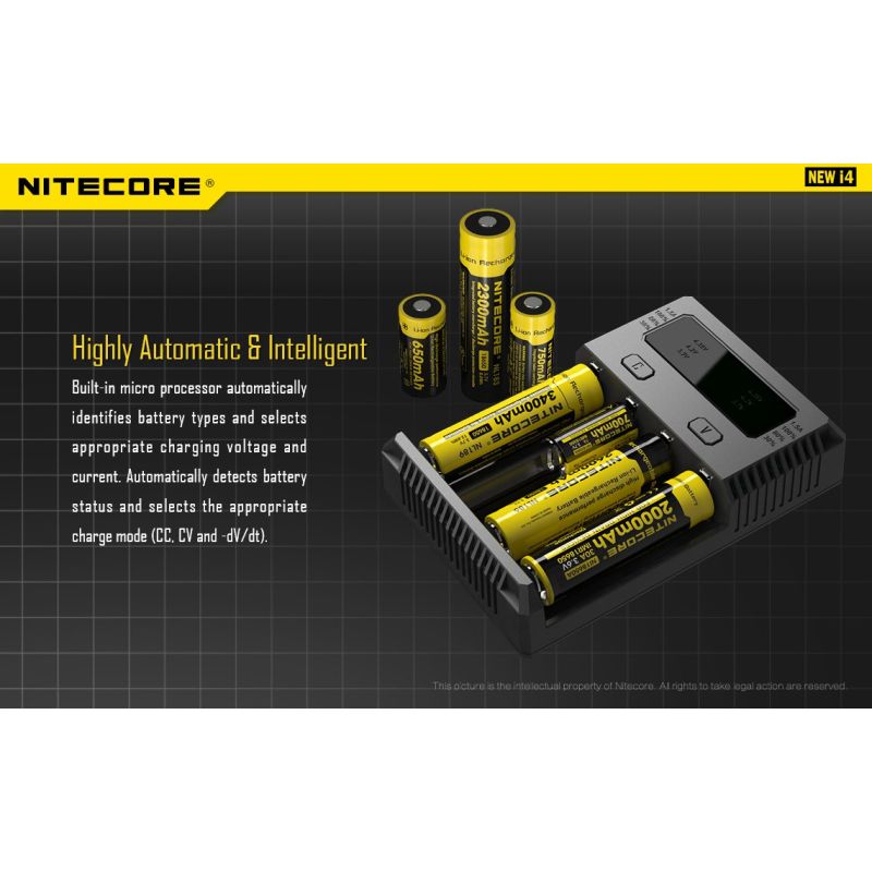 Nitecore NOUVEAU I4 Chargeur de Batterie Li-ion Technologie de Charge Intelligente Compatibilité Étendue