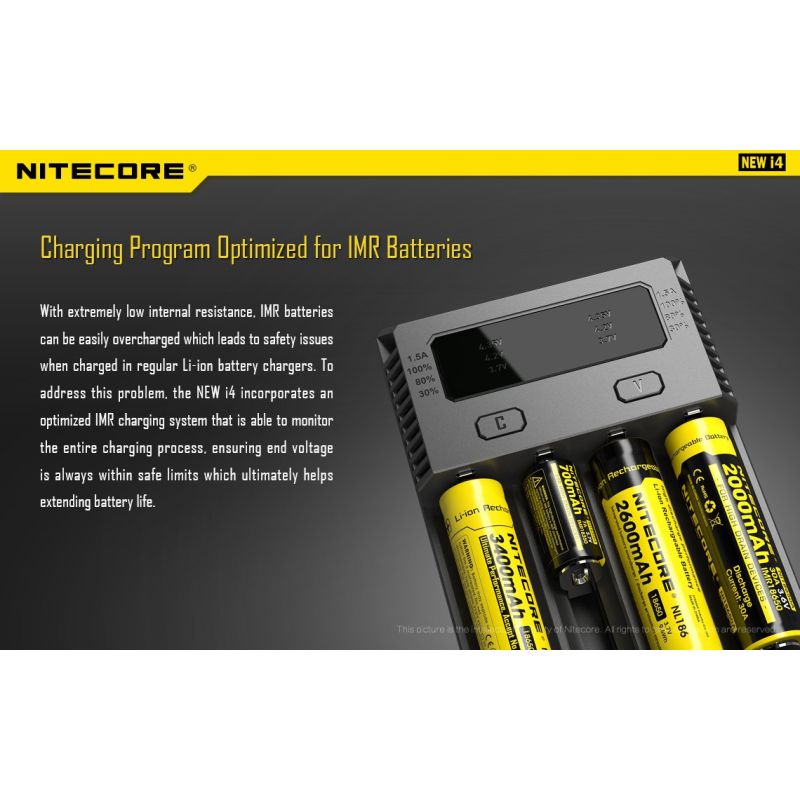Nitecore NOUVEAU I4 Chargeur de Batterie Li-ion Technologie de Charge Intelligente Compatibilité Étendue