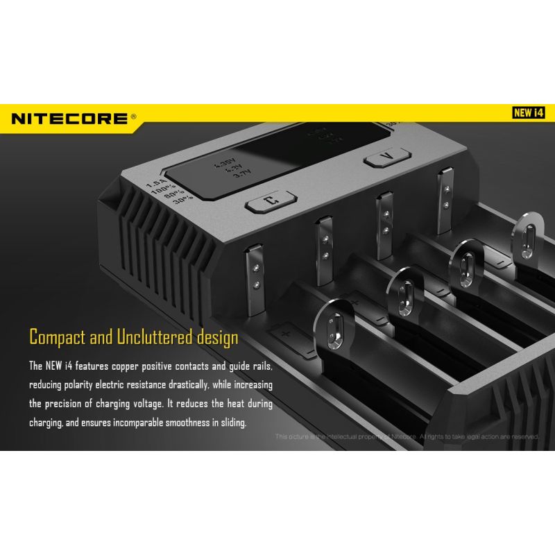 Nitecore NOUVEAU I4 Chargeur de Batterie Li-ion Technologie de Charge Intelligente Compatibilité Étendue