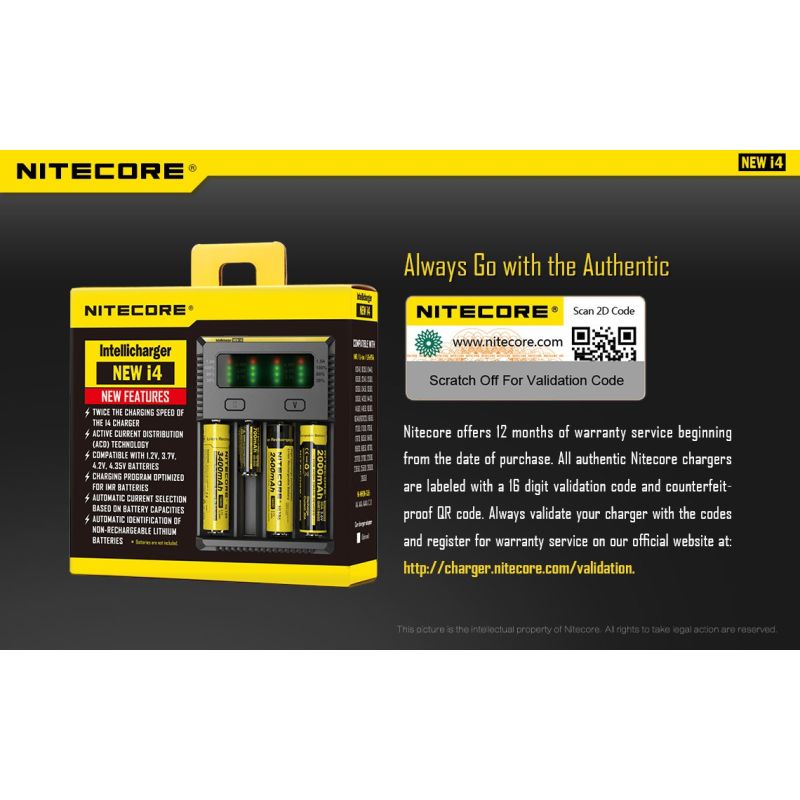 Nitecore NOUVEAU I4 Chargeur de Batterie Li-ion Technologie de Charge Intelligente Compatibilité Étendue