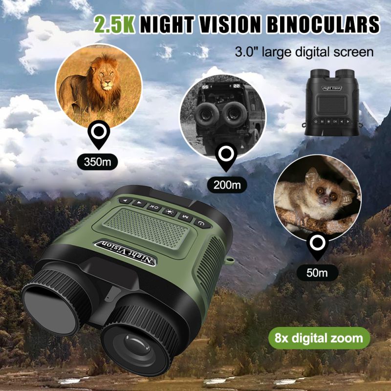 Jumelles DT29 Vision Nocturne 1080P HD 850nm Infrarouge Zoom Numérique 8X Pour Chasse Extérieur Jour Nuit