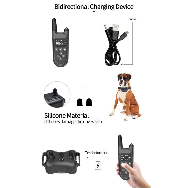 Collier d'entraînement pour chiens LCD imperméable rechargeable 3 modes ajustable 800m outil de formation