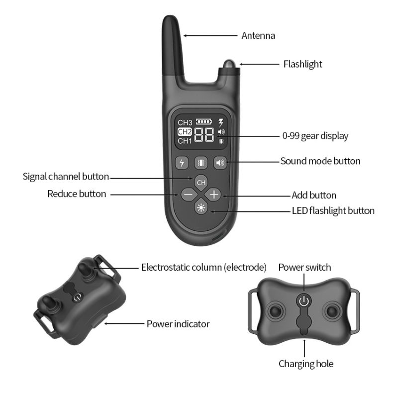 Collier d'entraînement pour chiens LCD imperméable rechargeable 3 modes ajustable 800m outil de formation