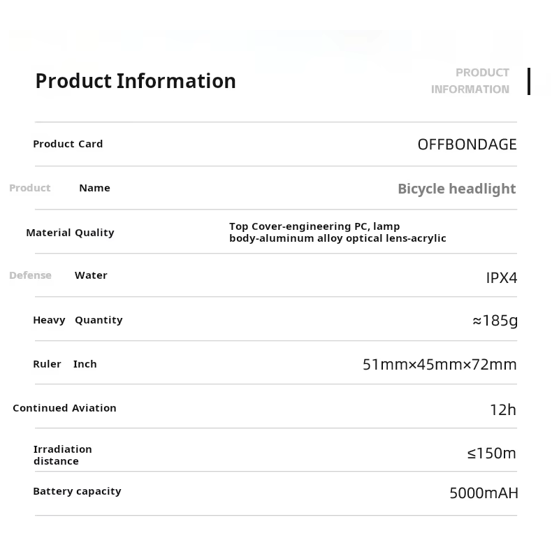 OFF-N5 Lumière vélo puissante 1000 lumens rechargeable USB | Éclairage vélo avant VTT/Route étanche