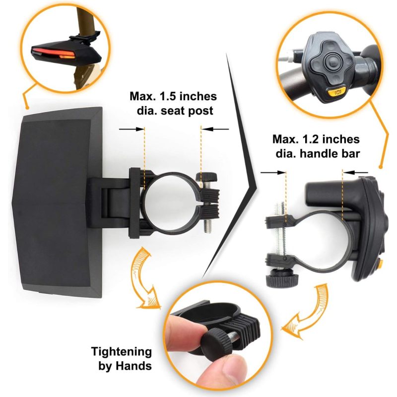 Ampulla Feu arrière vélo C1 LED rechargeable, télécommande, clignotant vélo et projecteur de voie. Installation facile!