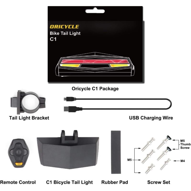 Ampulla Feu arrière vélo C1 LED rechargeable, télécommande, clignotant vélo et projecteur de voie. Installation facile!
