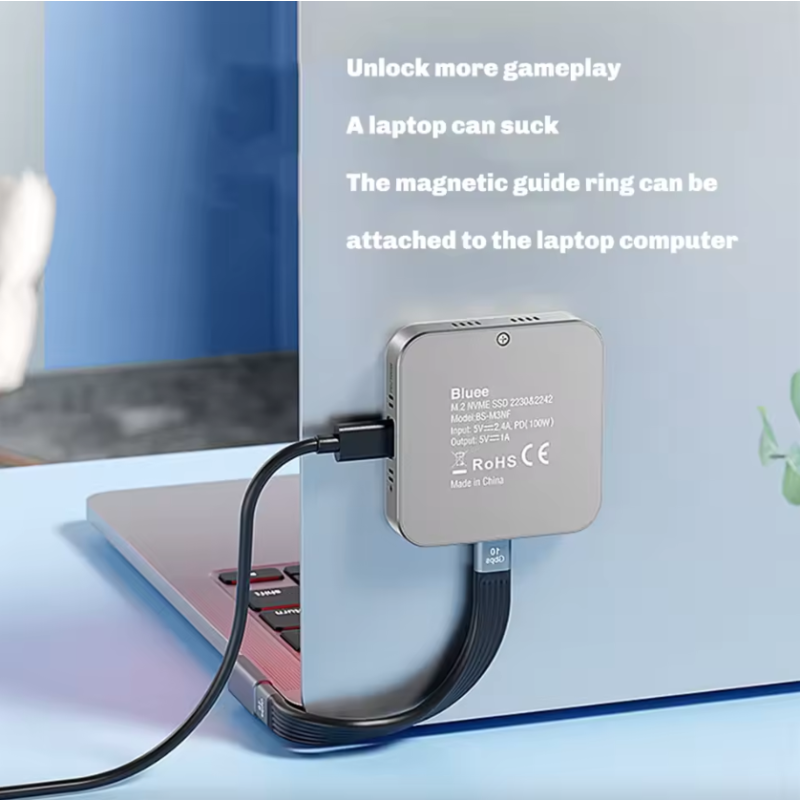 Blueendless Station d'accueil magnétique portable M.2 NVMe | HDMI 4K60Hz 10Gbps 100W PD Type-C 3.2 Boîtier SSD