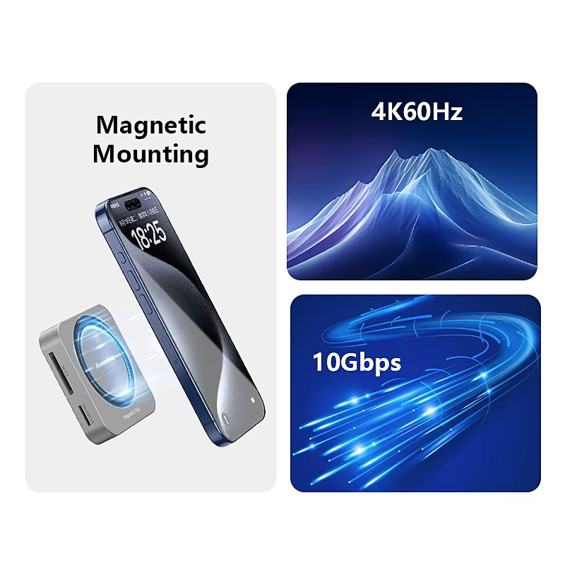Blueendless Station d'accueil magnétique portable M.2 NVMe | HDMI 4K60Hz 10Gbps 100W PD Type-C 3.2 Boîtier SSD