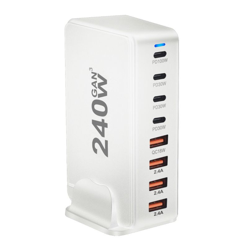 Chargeur GaN 240W 8 Ports USB Type C PD pour Charge Rapide et Efficace Chargeur de Bureau Multi-Appareils