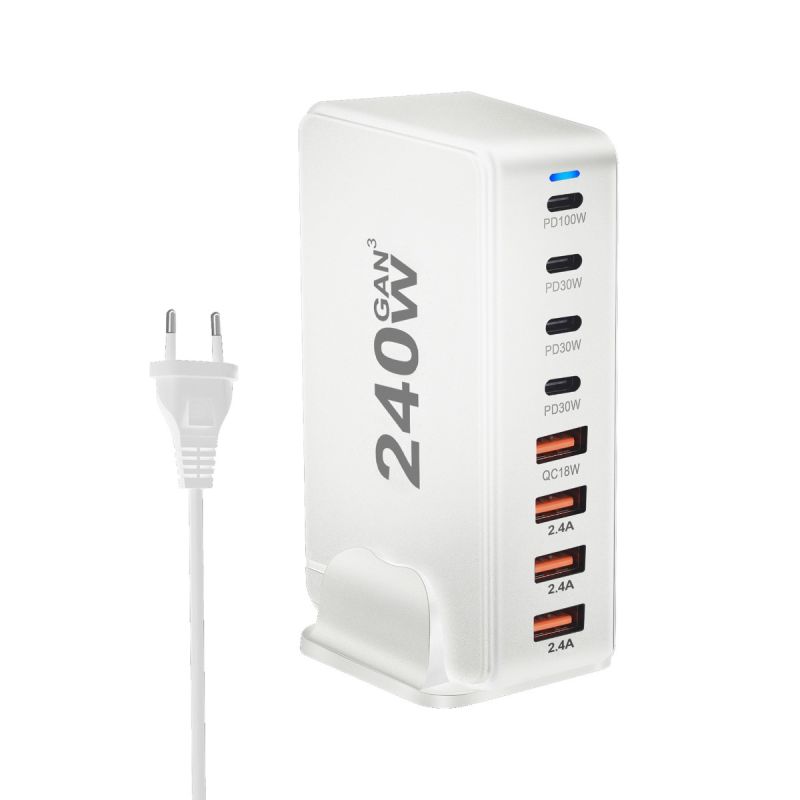 Chargeur GaN 240W 8 Ports USB Type C PD pour Charge Rapide et Efficace Chargeur de Bureau Multi-Appareils