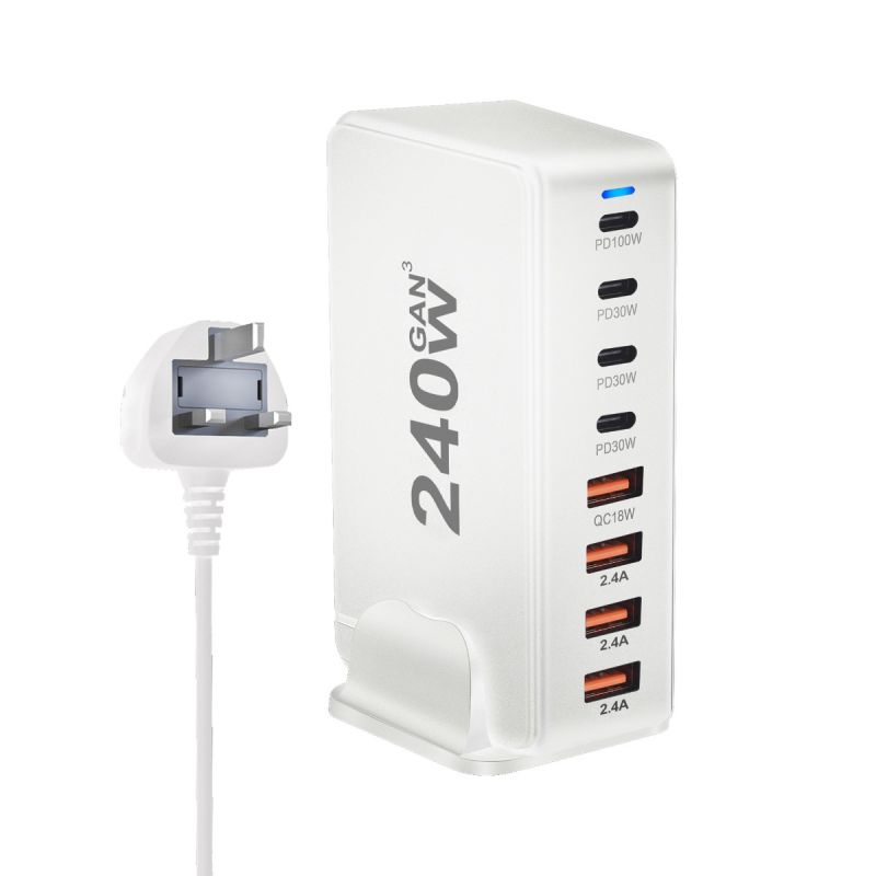 Chargeur GaN 240W 8 Ports USB Type C PD pour Charge Rapide et Efficace Chargeur de Bureau Multi-Appareils