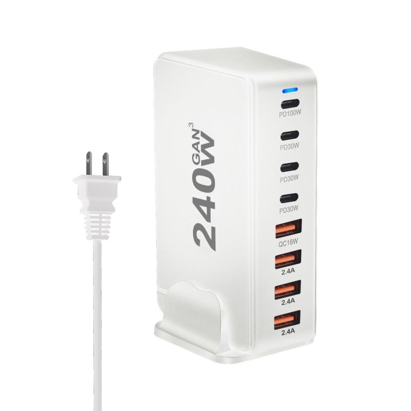 Chargeur GaN 240W 8 Ports USB Type C PD pour Charge Rapide et Efficace Chargeur de Bureau Multi-Appareils