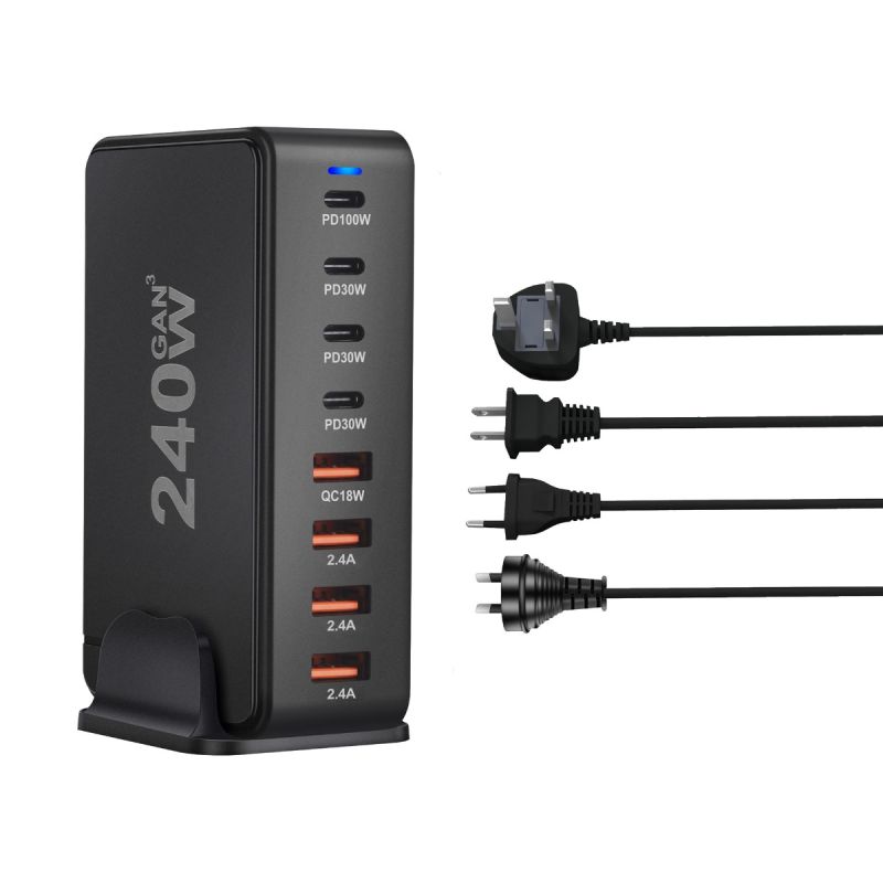 Chargeur GaN 240W 8 Ports USB Type C PD pour Charge Rapide et Efficace Chargeur de Bureau Multi-Appareils