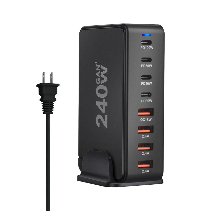 Chargeur GaN 240W 8 Ports USB Type C PD pour Charge Rapide et Efficace Chargeur de Bureau Multi-Appareils