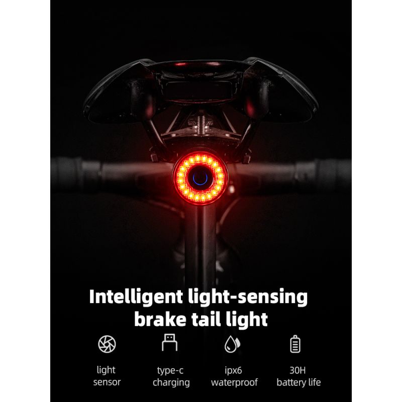 Feu arrière vélo ROCKBROS Q3 feu LED étanche IPX6 pour VTT cyclisme nocturne capteur de frein intelligent