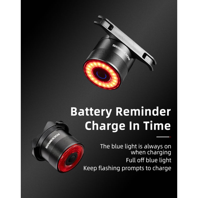 Feu arrière vélo ROCKBROS Q3 feu LED étanche IPX6 pour VTT cyclisme nocturne capteur de frein intelligent