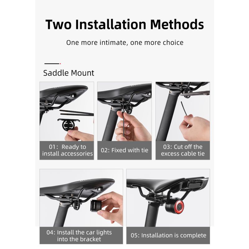 Feu arrière vélo ROCKBROS Q3 feu LED étanche IPX6 pour VTT cyclisme nocturne capteur de frein intelligent