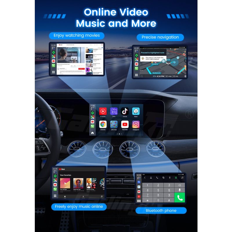 CarlinKit Boîte CarPlay Ai QCM6125 Android 12 Multitâche Fluides Streaming IPTV Netflix Divertissement Auto