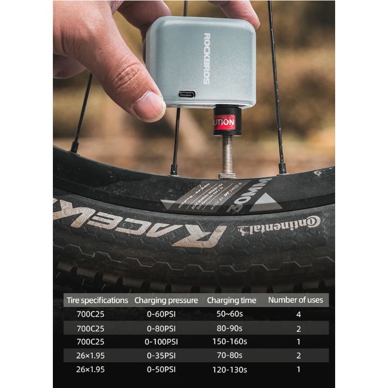 Pompe à vélo ROCKBROS électrique portable rechargeable 100PSI design compact pour vélo moto voiture