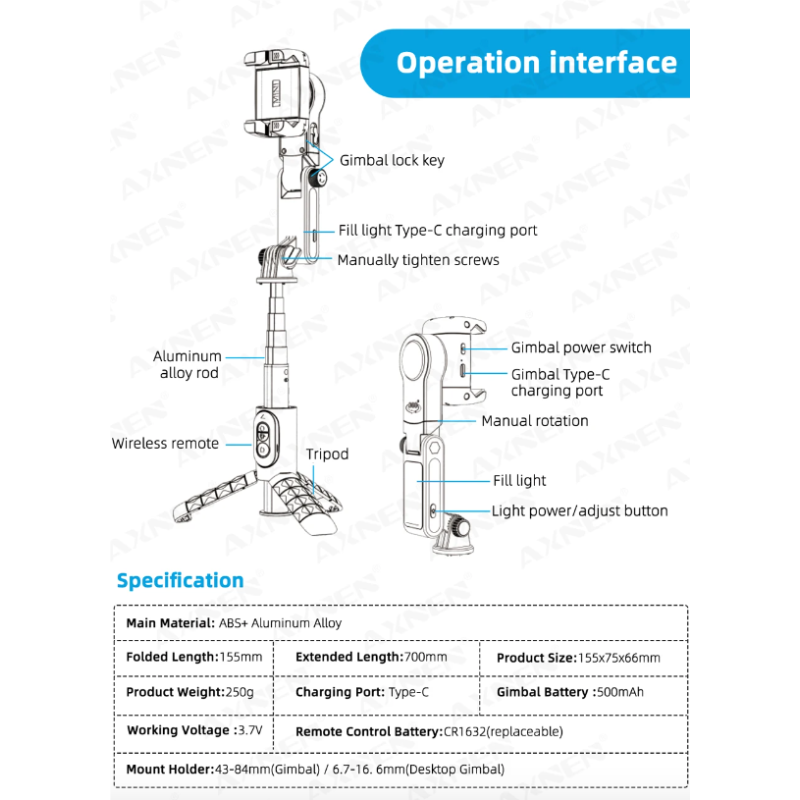 Q18 Selfie Stick Rotation 360 Prise de vue créative Trépied pour smartphones Photographie mobile innovante