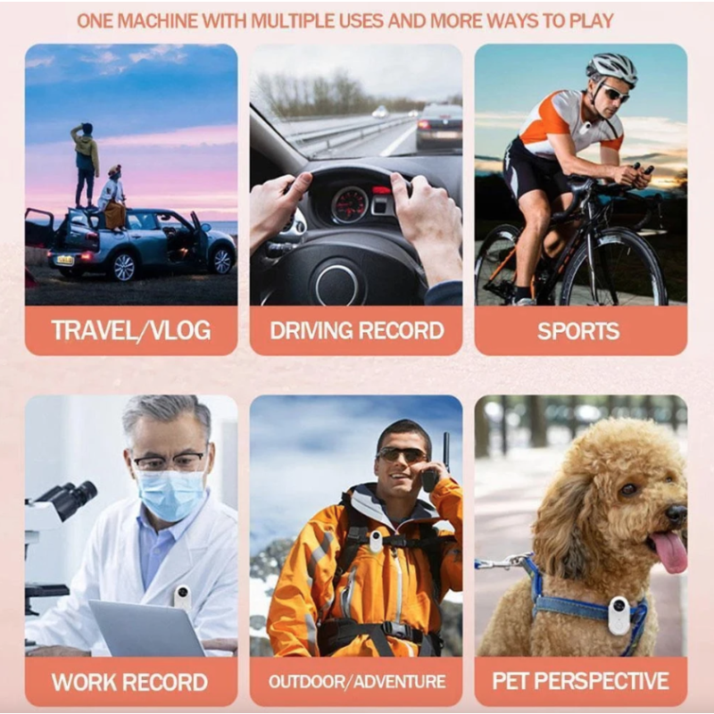 Caméra WiFi Pouce HD 1080P Sport Portable, Enregistreur Vidéo Moto Animaux 120° Grand-Angle