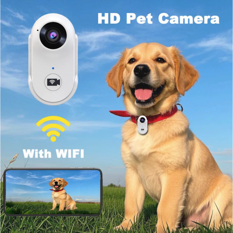 Caméra WiFi Pouce HD 1080P Sport Portable, Enregistreur Vidéo Moto Animaux 120° Grand-Angle