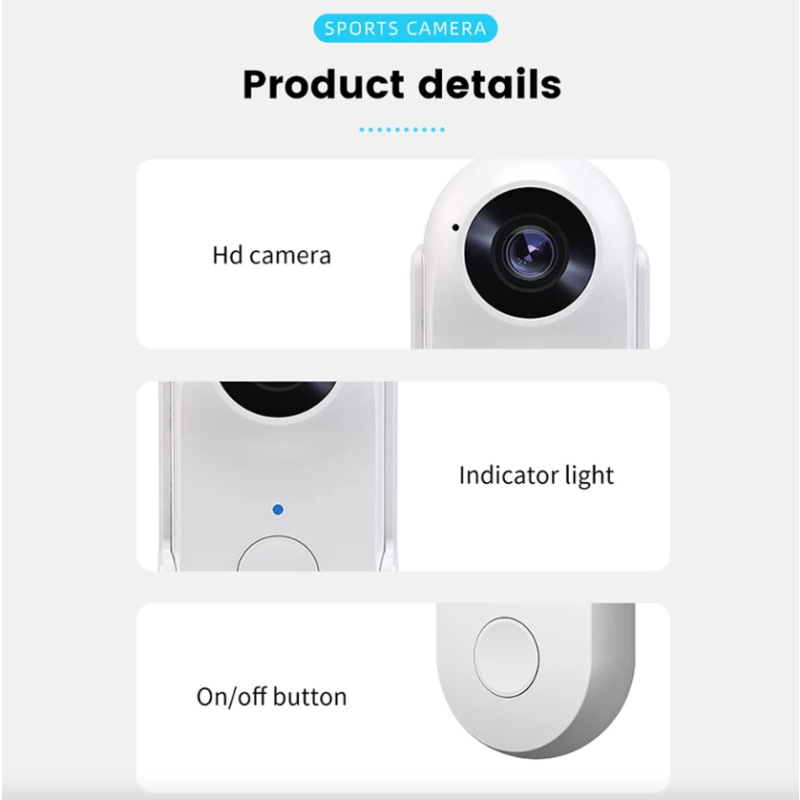 Caméra WiFi Pouce HD 1080P Sport Portable, Enregistreur Vidéo Moto Animaux 120° Grand-Angle