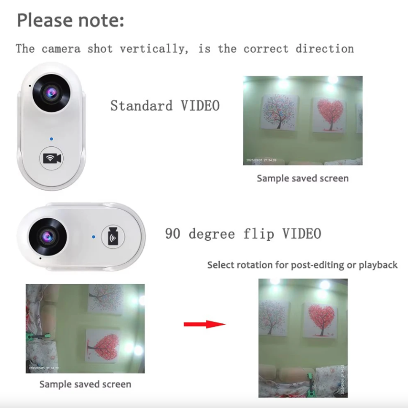 Caméra WiFi Pouce HD 1080P Sport Portable, Enregistreur Vidéo Moto Animaux 120° Grand-Angle