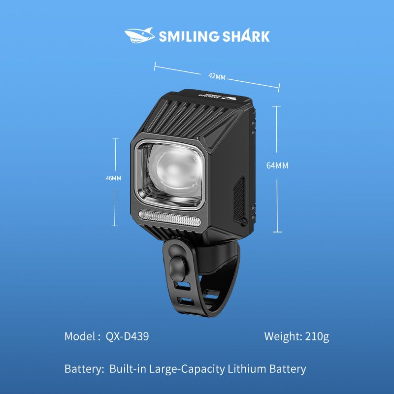 Phare de vélo SMILING SHARK EVO1700 LED rechargeable USB-C alliage aluminium modes multiples étanchéité à vie