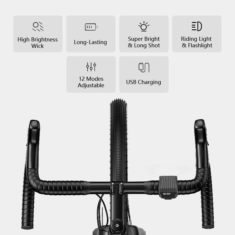 Phare de vélo SMILING SHARK EVO1700 LED rechargeable USB-C alliage aluminium modes multiples étanchéité à vie