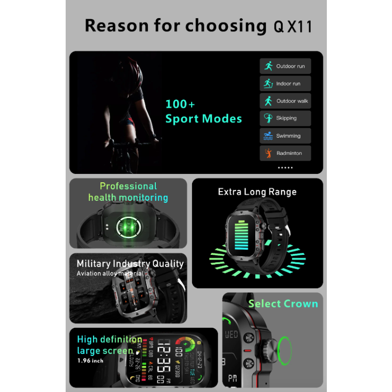 Montre Intelligente Hommes QX11 | Smartwatch Sport 1.96