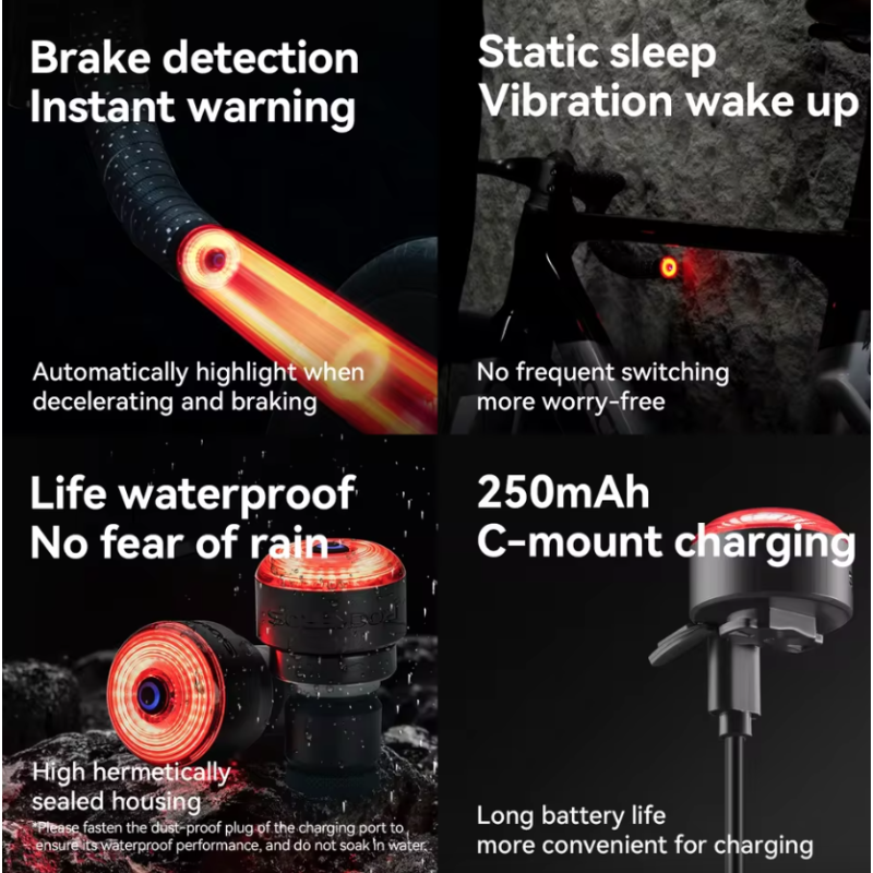 Sécurité Vélo ROCKBROS R0: Feu Arrière Embout Guidon Type-C. Lumière VTT/Route Cyclisme, Visibilité Maximale.