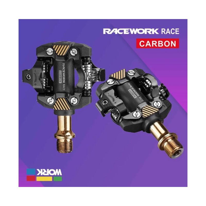Pédales VTT SPD RACEWORK en acier chromé et carbone durable confort et performance pour cyclisme tout-terrain