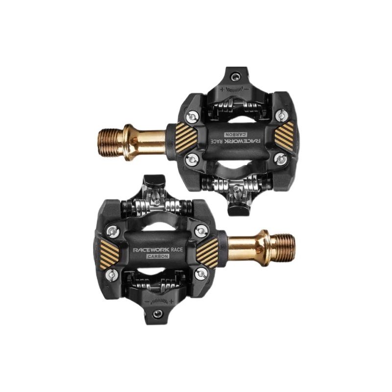 Pédales VTT SPD RACEWORK en acier chromé et carbone durable confort et performance pour cyclisme tout-terrain